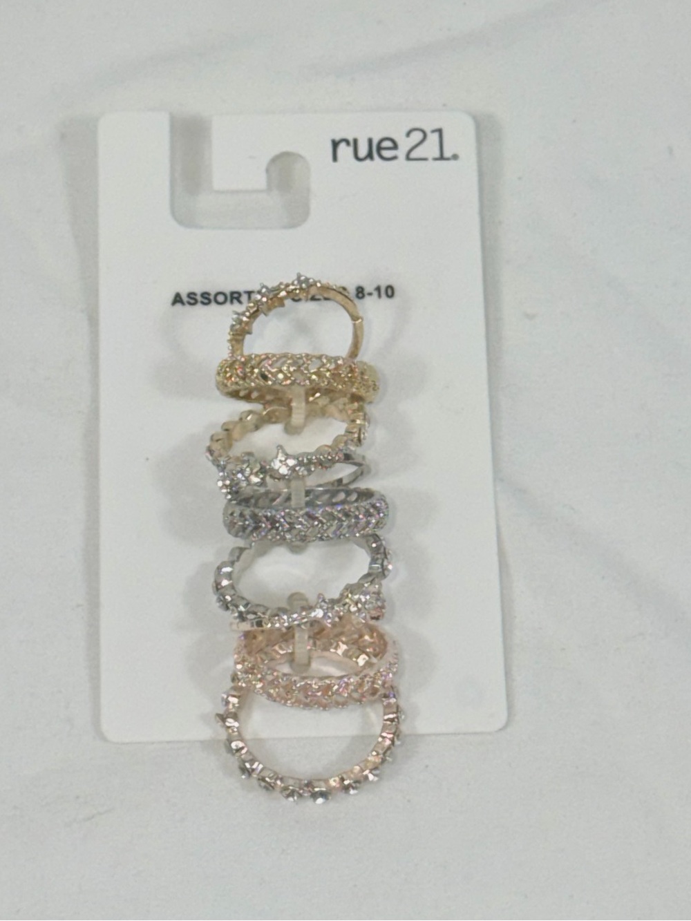 Rue21 NWT Gold Silver Rhinestone Stacking Ring Set Assorted Sizes Eternity Bands